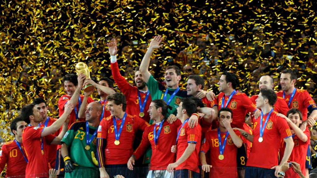 A seleção de futebol da Espanha campeã da Copa do Mundo de 2010